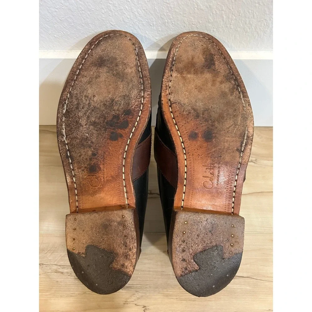 Cole Haan Mens Black‎ Brown Leather Penny Loafer Shoes 9.5 Slip-Ons Minimalist